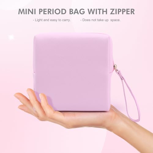 Sanitary Napkin Period bag for Women, Sanitary Napkin Storage Bag, PU Leather Sanitary Pad Bags Pounch, Portable Tampons Zipper Organizer Bag with Handle for Ladies - color: Pink