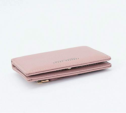 Women Wallets Small Bifold Leather Pocket Wallet Ladies Mini Short Purse - color: Dark Pink
