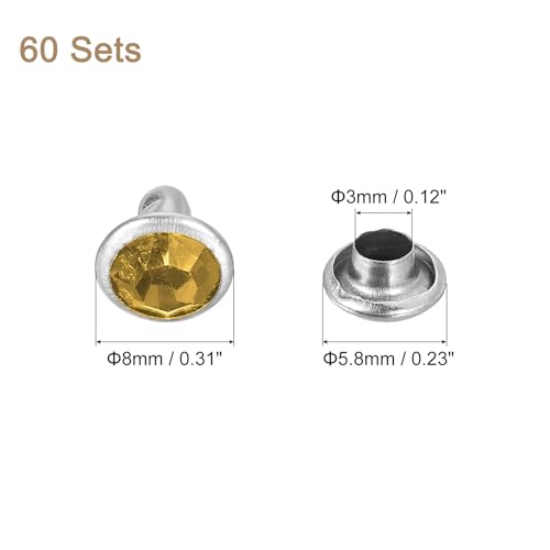 uxcell 60 Sets Rhinestone Rivets, 8mm Leather Rivets Crystal Rivets Stud Rapid Double Cap Rivets for DIY Leather Craft Fabric Clothes Belt Bags, Yellow - color: Yellow, size: 8mm