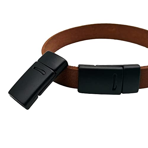 Pitch Matte Black 10 Pieces 10mm Flat Magnetic Clasps for Bracelet Making Leather Strip Glue 10mmx2mm Hole - color: Pitch Matte Black
