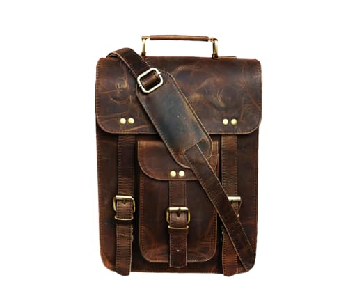 Genuine Leather Messenger Bag Vintage Laptop Crossbody Bag Satchel Man Purse Shoulder Bag for man woman office bag - style: 13 Inches Dark Brown