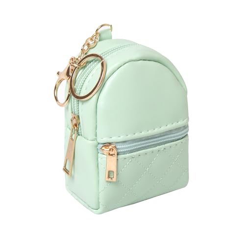 Mini Backpack Cute Cosmetic Bag for Women, Creative Cute Pendant Keychain Key-chains Keyrings PU Leather Makeup Bag Key Lipstick Card Holder Data Cable Organizer Zipper Pouch - color: Green