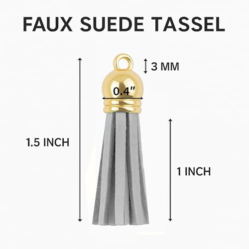 Mandala Crafts Gold Cap Gray Faux Suede Leather Tassels, 100 PCs - color: Gold Cap Gray Suede