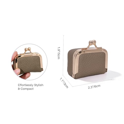 Genuine Leather Mini Jewelry Box Coin Purse for Women,Solid Color Kiss Lock Jewelry Case Organizer,Mini Travel Ring Box - color: Khaki