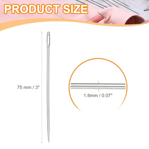 HARFINGTON 100 Pcs Sewing Needles 0.07 x 3 Inch Stainless Steel Big Eye Embroidery Thread Beading Leather Needle Upholstery Hand Sewing Awl for Art Craft Stitching Home Repair, Silver - size: 0.07 x 3 Inch