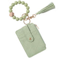 Snycler Solid color Beaded Wallet Wristlet Card Holder- Zip Card Wallet & Keychain with Tassel Accessory Gift - color: Green