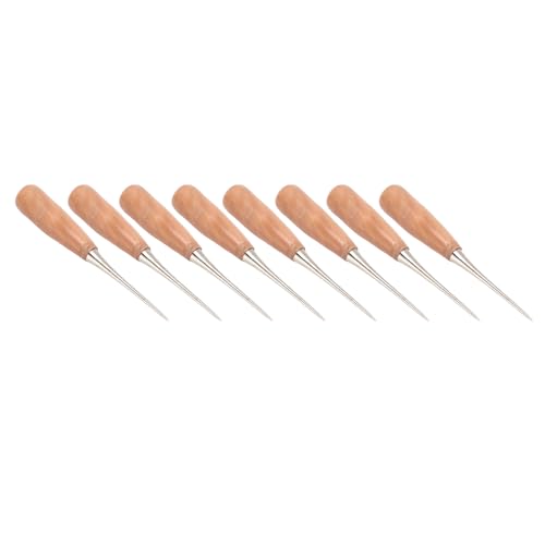 Leather Sewing awl, 8pcs Wooden Handle drillable Stitching awl, with ergonomically Designed Handle, for Punching scribing and Marking on Leather Cloth Wood Plastic