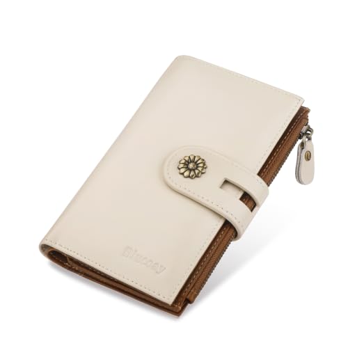 Full Real Leather Trifold Wallet for Women With RFID Blocking - color: a3-whitebrown