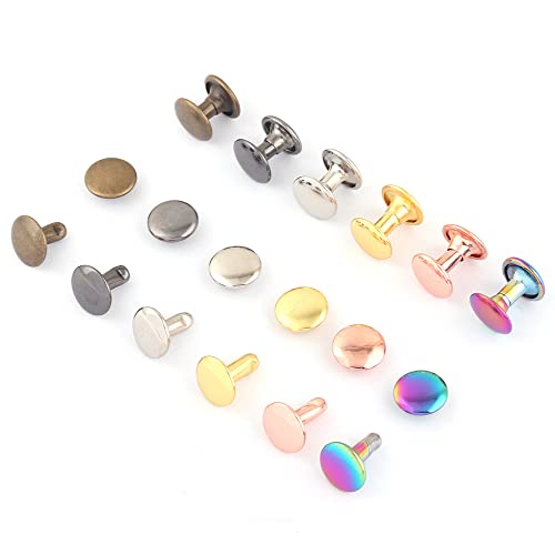 Tubular Double Cap Rivets, Rapid Rivet, 9mm Rainbow, Each Color 20 PCS | 9mm Rainbow Metal Button Round Rapid Rivet, Rivet Studs for Purse Bags Handbags Shoes Belts, Leather Craft Repair - color: Each color 20 PCS