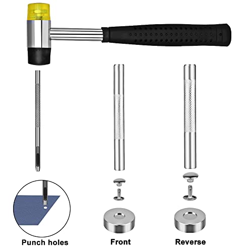 TLKKUE 360 Sets Leather Rivets 4 Colors Double Cap Rivets Tubular | 3 Sizes with Rubber Hammer Fixing Tool Kit 4 Pieces for DIY Leather Craft Clothes Shoes Decoration and Repair - color: 4 Colors 360 Sets