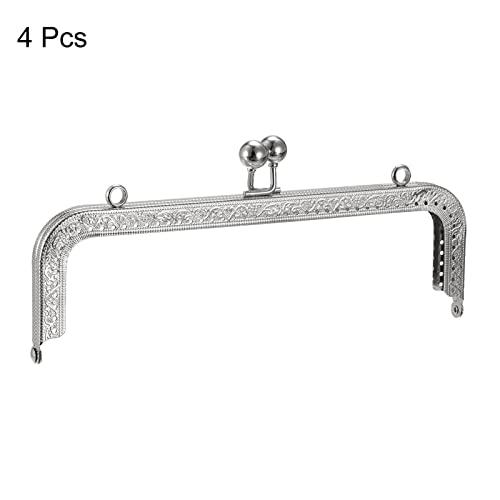 uxcell Metal Purse Frames - 8.07" 4Pcs Kiss Lock Clasp Frame Rectangle Embossed Clutch Frame Handles for Coin Purse Sewing Bag Making DIY Craft, Silver Tone - color: Silver Tone