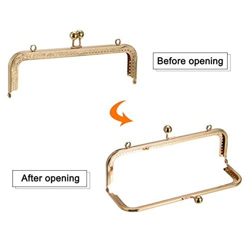 uxcell Metal Purse Frames - 8.07" 4Pcs Kiss Lock Clasp Frame Rectangle Embossed Clutch Frame Handles for Coin Purse Sewing Bag Making DIY Craft, Gold Tone - color: Gold Tone