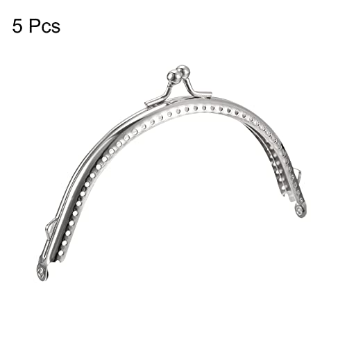 uxcell Metal Purse Frames - 4.92" 5Pcs Kiss Lock Clasp Frame Arch Embossed Clutch Frame Handles for Coin Purse Sewing Bag Making DIY Craft, Silver Tone - size: 4.92"