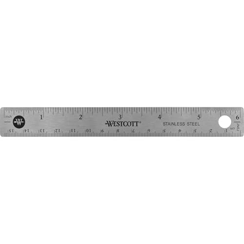 Westcott 10414 Stainless Steel Metal Ruler with Non-Slip Cork Base, 6 in