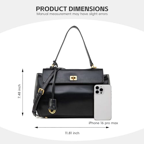 Suede & Leather Tote Bag for Women,Soft Leather Shoulder Handbags for Ladies,Satchel Purse for Travel Work - color: S Black & Gold Clasp