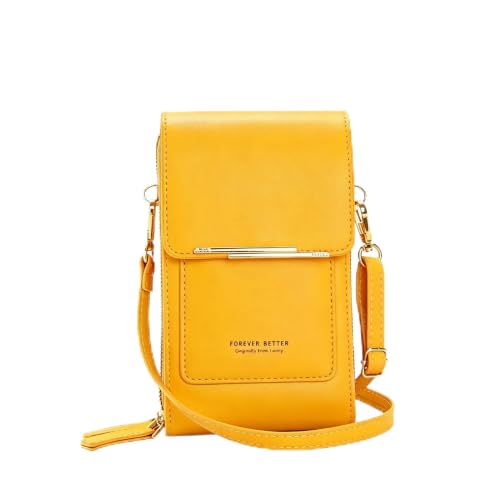 Touchscreen Phone Crossbody Bags for Women,Anti-Theft PU Leather Messenger Bag,RFID Blocking Small Mobile Phone Purse Wallet - color: Yellow