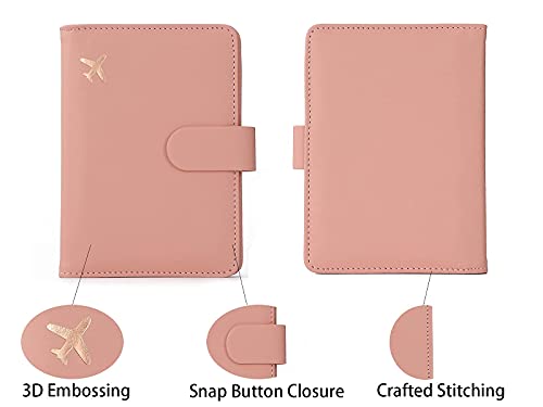 Melsbrinna Premium Leather Passport Holder Covers Case, Waterproof Rfid Blocking Travel Wallet Passport Holder with Pen Holder, Cute Passport Book for Women/Men - color: AC-Baby pink