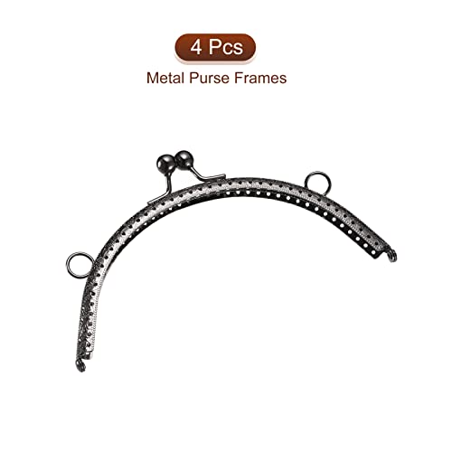 UXCELL 4pcs Metal Purse Frame, 6" Kiss Lock Clasp Rectangle Embossed Clutch Frame Handles for Coin Purse Sewing Bag Making DIY Leather Craft, Black - color: Black, size: 6"