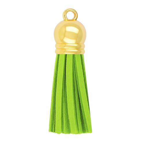 Mandala Crafts Gold Cap Lime Green Faux Suede Leather Tassels, 100 PCs - color: Gold Cap Lime Green Suede
