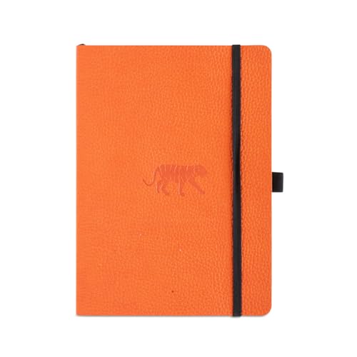 Dingbats* Wildlife Dotted Writing Journal Notebook A5 - Vegan Leather Softcover - Ideal for Work, Travel - Pocket, Elastic Closure, & Bookmark - color: Orange Tiger, style: Dotted (Softcover)