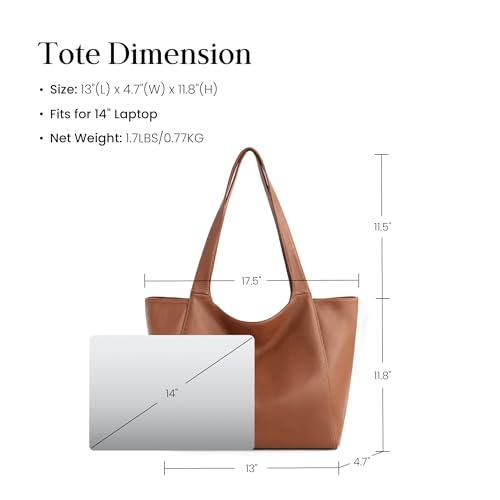 befen Soft Genuine Leather Tote Bag for Women Work with Zipper Slouchy Bags | Real Leather, Slouchy Shoulder Bag, Cup Holder, Travel Purse, Handbag for Daily & Travel, Zipper Tote Bag - color: Cognac Brown