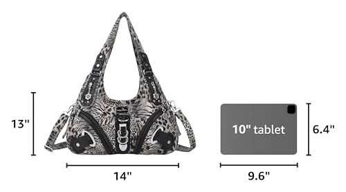 Angelkiss Hobo Purses and handbags for Women Satchel Handbag Women Purses Large Daily Shoulder Bags - color: Brown\black-leopard
