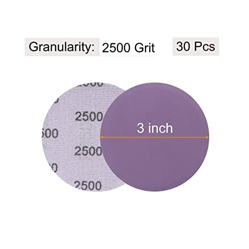 uxcell 30Pcs 3" Purple Sanding Discs 2500 Grits Hook and Loop Sand Paper | Professional Aluminum Oxide Sanding Pad for Wood Metal Paint Finishing Wet Dry Polish - style: 2500 Grit