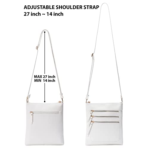 Solene Crossbody Bag Functional Multi Pocket Messenger Purse Top Zip Closure Shoulder Handbag With Adjustable Strap - color: White