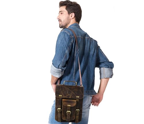 Genuine Leather Messenger Bag Vintage Laptop Crossbody Bag Satchel Man Purse Shoulder Bag for man woman office bag - style: 13 Inches Dark Brown