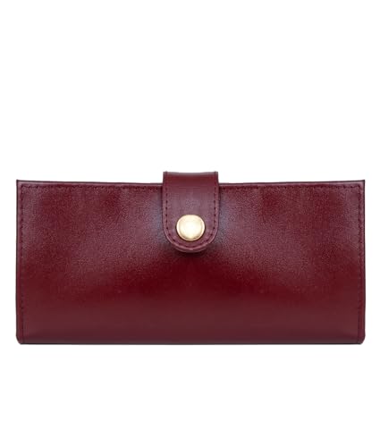 Women’s Genuine Leather Wallet – Slim Design with Secure Snap Multiple - Card Slots & Interior Zipper Pocket (Maroon) - color: Maroon