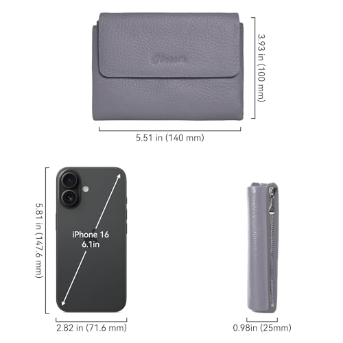 Women's Bifold Wallet, Genuine Leather, Magnetic, ID Window | Holds 10+ Cards, 2 Zip Coin Pockets, Pebbled Cowhide, Snap Closure, Large Capacity, Multiple Colors, Compact 5.5x3.9in - color: B-Dark Gray