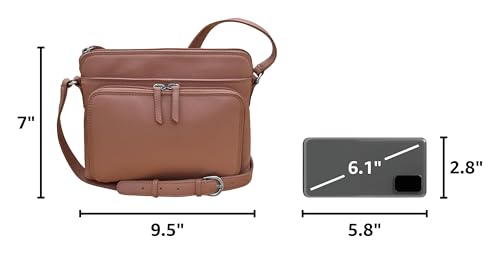 ili New York Genuine Leather Crossbody Bags for Women - Premium RFID Blocking Shoulder Bag Organizer with Adjustable Strap - color: Mauve