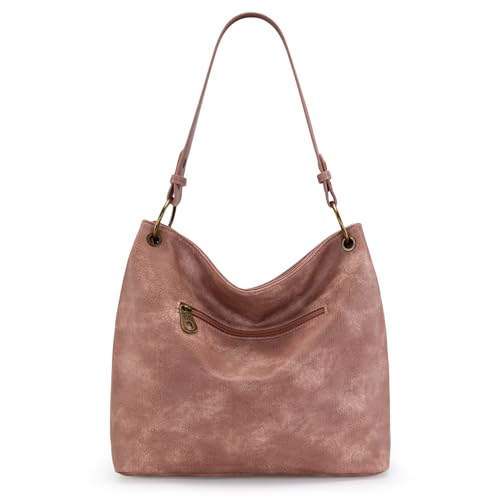 Purses for Women Hobo Bags Slouchy Shoulder Bag Tote Handbags | Stylish for Everyday Use, Zip-top Closure, Back Anti-theft Pocket, 3 Inner Pockets, Comfortable Wide Strap for Dating Errands - color: Crossbody Pink