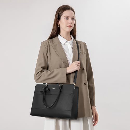 Keyli 3pcs Laptop Bag for Women 15.6 Inch Leather Work Tote Bags Professional Business Office Computer Shoulder Briefcase - color: 3pcs-black
