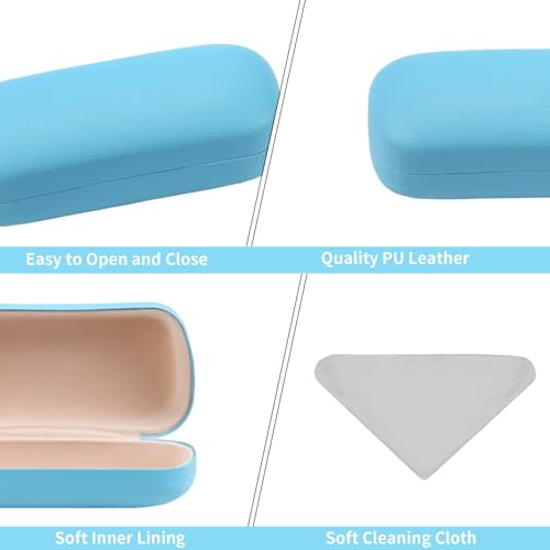 PERFECTSIGHT Sunglasses Case, Large Hard Shell Glasses Case, Cute PU Leather Protective Eyeglasses Case for Women Men - color: Blue