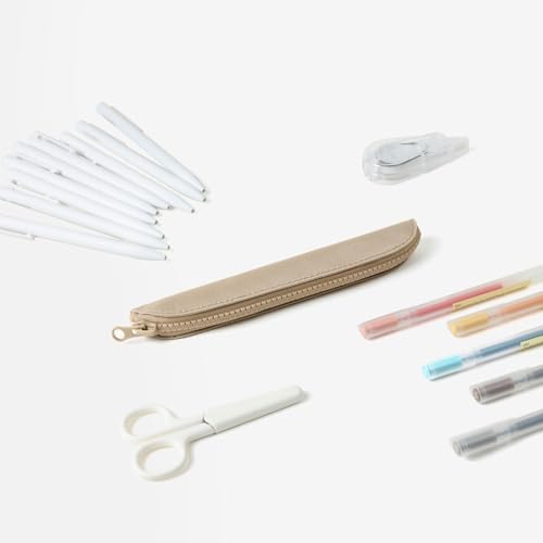 Slim Pencil Case Skinny Pen Case Pen Pouch (Oxford Khaki) | Silver zipper; tough wipe-clean Oxford fabric; holds gel writers and a stylus; fits binders planners and backpacks - color: Khaki