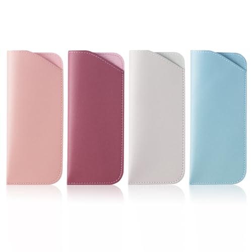 4 Pack Soft Leather Glasses Case 7x3 Inch Eyeglasses Pouch Portable PU Leather Glasses Pouch - color: 4 Light Colors