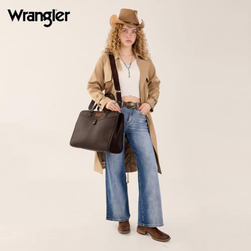 Wrangler Laptop Tote Bag for Women Fits 15.6 In Laptop for Travel and Work | Multi-compartment Organizer, Detachable Adjustable Shoulder Strap, Scratch-resistant Waterproof，Metal Feet on the Base - color: Coffee