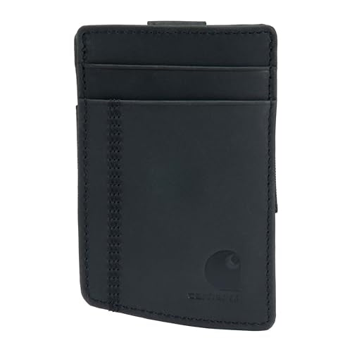 Carhartt Men’s Full Grain Saddle Leather Wallets, RFID Blocking Bifold, Trifold, and Front Pocket Options, Gifts for Men - color: Black (Front Pocket)