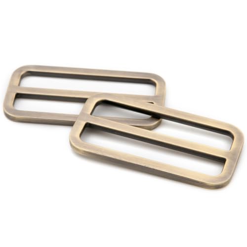 Loosco Flat Metal Adjuster Belt Sliders, 10 PCS Buckle Triglide for Strap Keeper Leathercraft Bag Belt Adjuster (Brushed Brass,2") - color: Brushed Brass, size: 2"