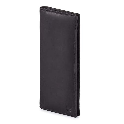 Long Wallet for Men Women Leather Slim Bifold RFID Blocking Card Holder | Real Top Grain Leather, Stylish 18 Credit Card Slots, 2 ID Windows, 2 Currency Sleeves, Gift Box, (Black, Crazy Horse) - color: Black Crazy Horse