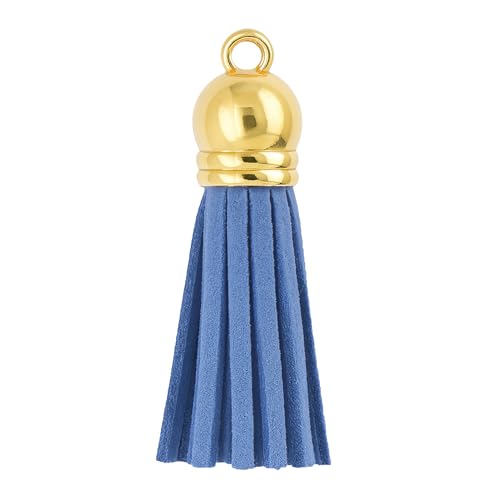 Mandala Crafts Gold Cap Dusty Blue Faux Suede Leather Tassels, 100 PCs - color: Gold Cap Dusty Blue Suede