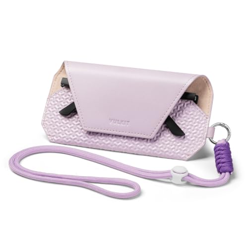 VULKIT Portable Leather Eye Glasses Case for Women & Men, Slim Sunglass Case, Unisex Eyeglass Case - color: Lavender Mist With Lanyard