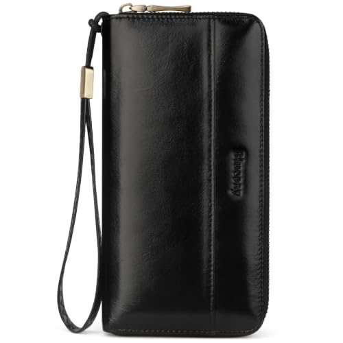 Real Leather Wristlet Wallet Women With RFID Blocking(ypblack) - color: b1-Oiled leather black