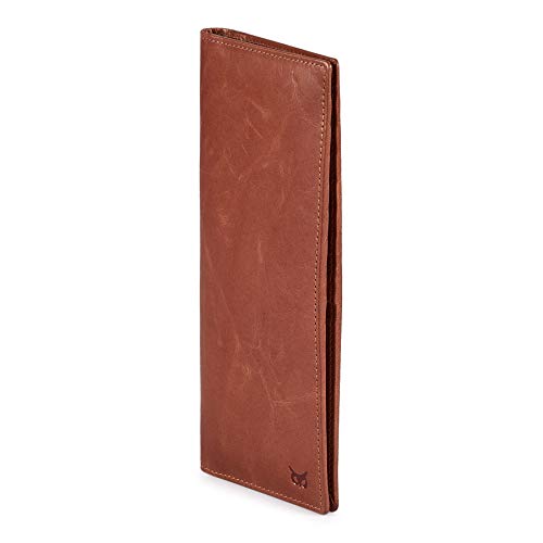Long Wallet for Men Women Leather Slim Bifold RFID Blocking Card Holder | Real Top Grain Leather, Stylish 18 Credit Card Slots, 2 ID Windows, 2 Currency Sleeves, Gift Box, (Cognac, Wax Pull Up) - color: Cognac Wax Pull Up