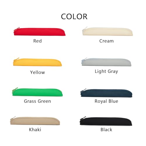Slim Pencil Case Skinny Pen Case Pen Pouch (Oxford Khaki) | Silver zipper; tough wipe-clean Oxford fabric; holds gel writers and a stylus; fits binders planners and backpacks - color: Khaki