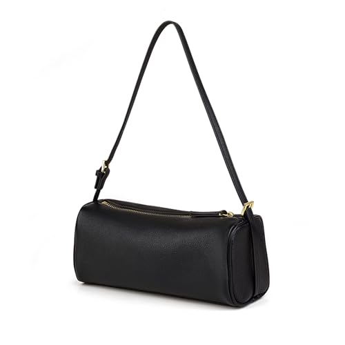 DONNAIN Premium Full Grained Leather Crossbody Purses and Barrel Bag - color: Black