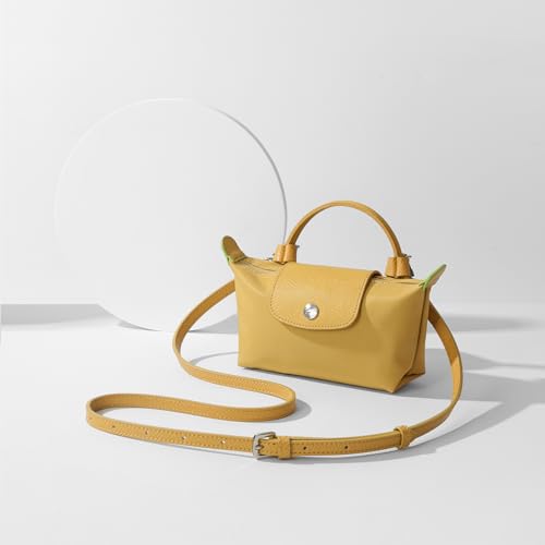 Purse Straps Replacement, Leather Handbag Crossbody Shoulder Strap Kit Adjustable for Mini Longcamp Tote Bag Women - color: DeepYellow