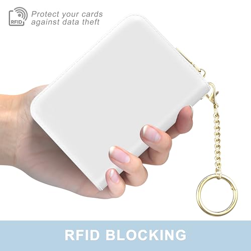 Credit Card Holder, Small RFID Wallet Slim Leather Card Organizer Case - color: A-White, size: Wrist Strap