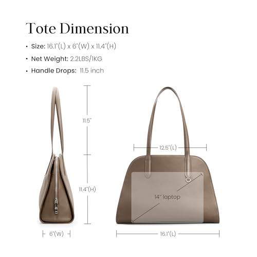 befen Genuine Leather Tote Bag for Women Work Travel Leather Purse Handbags | Real Leather, Padded 14" Laptop Compartment, Multi-Pockets, Zipper, Tote Bag for Daily - color: Z3-taupe
